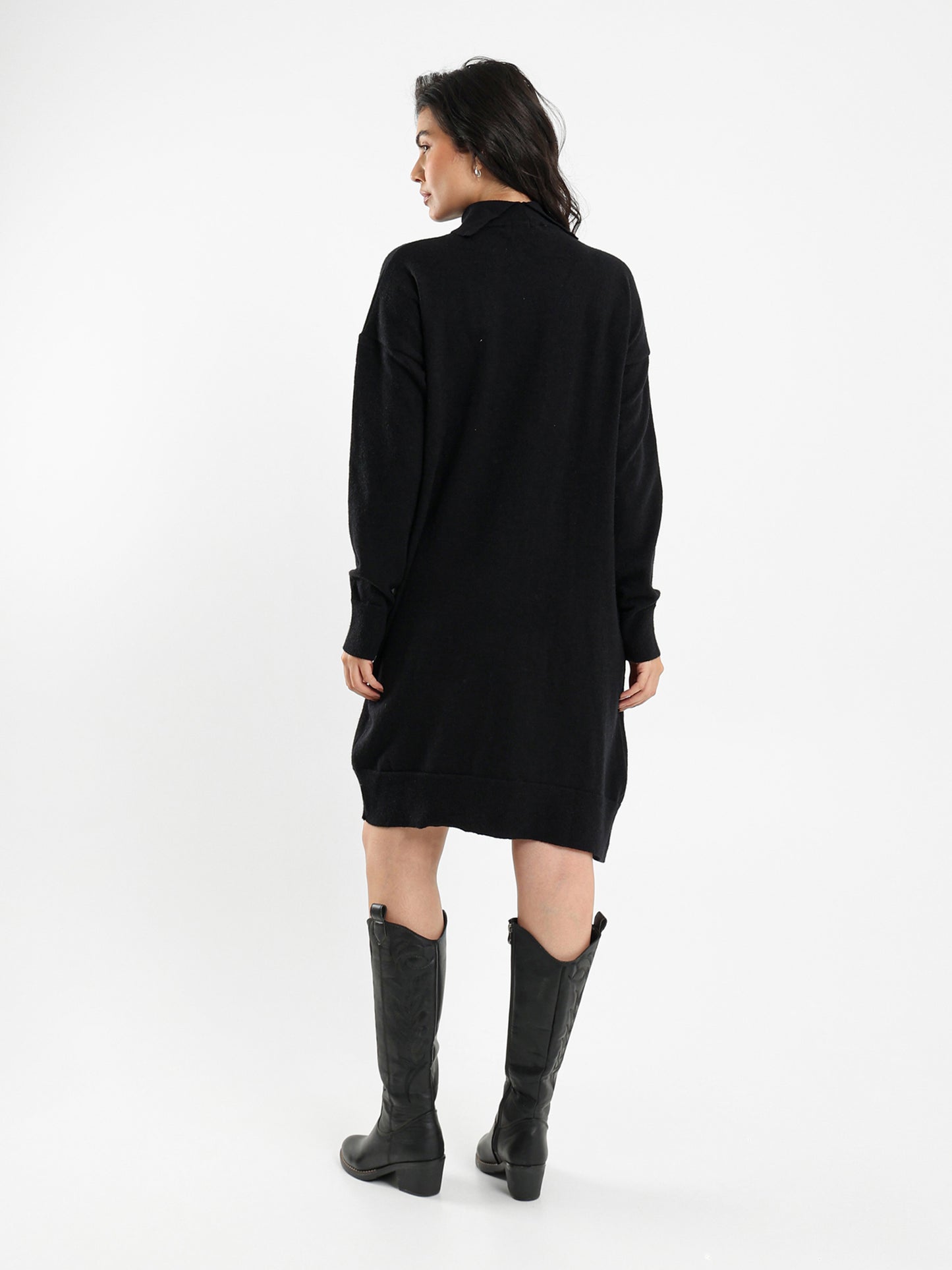 Knee-Length Turtleneck Dress with Slit