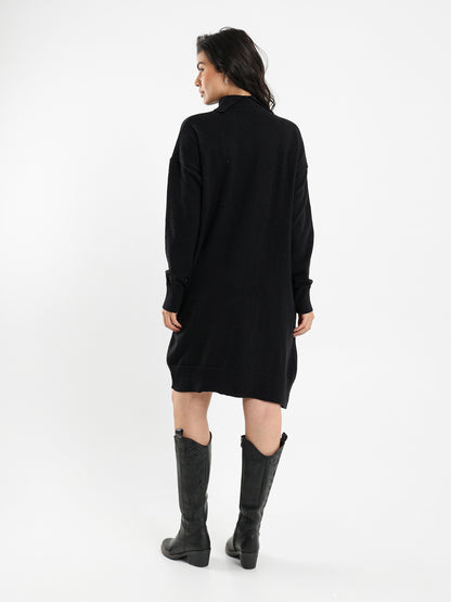 Knee-Length Turtleneck Dress with Slit