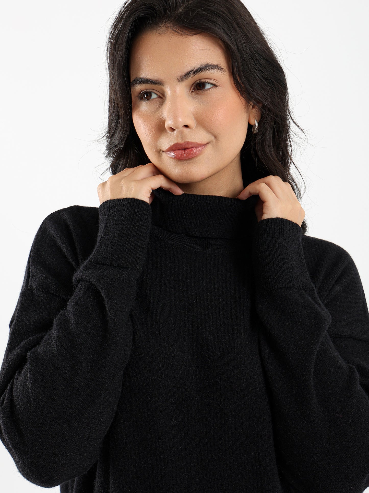 Knee-Length Turtleneck Dress with Slit