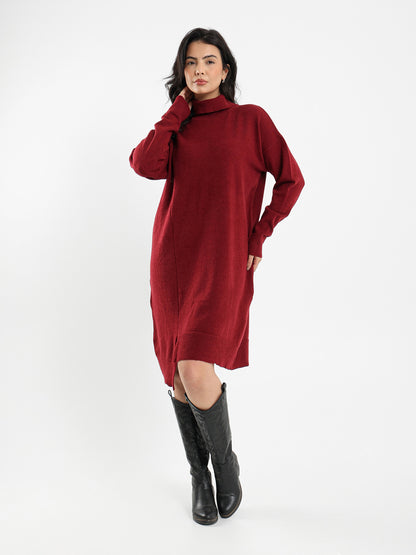 Knee-Length Turtleneck Dress with Slit