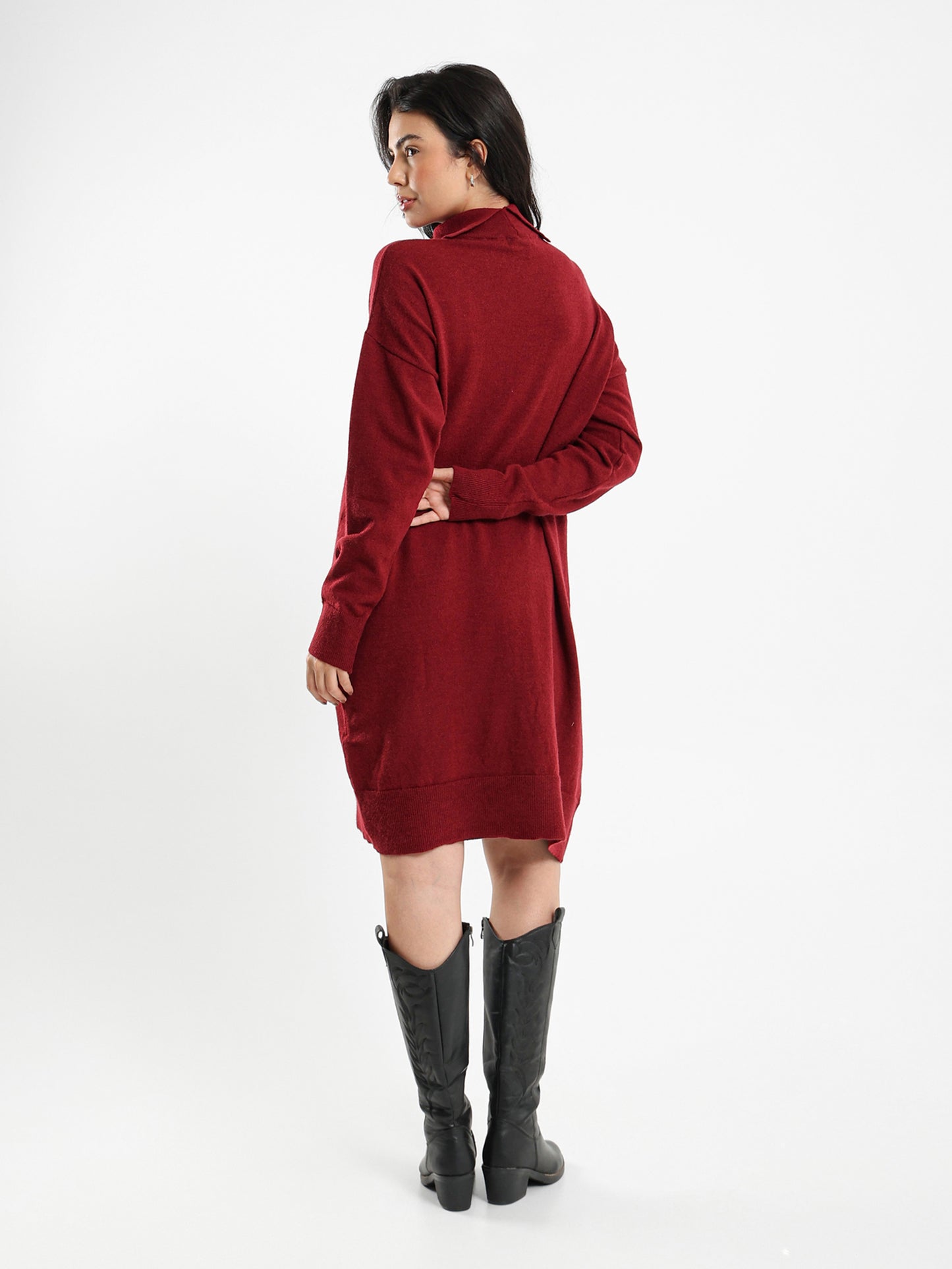 Knee-Length Turtleneck Dress with Slit