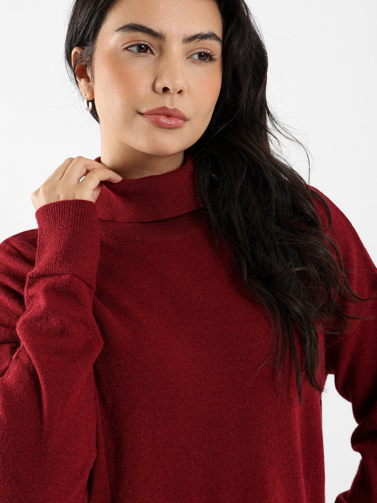 Knee-Length Turtleneck Dress with Slit