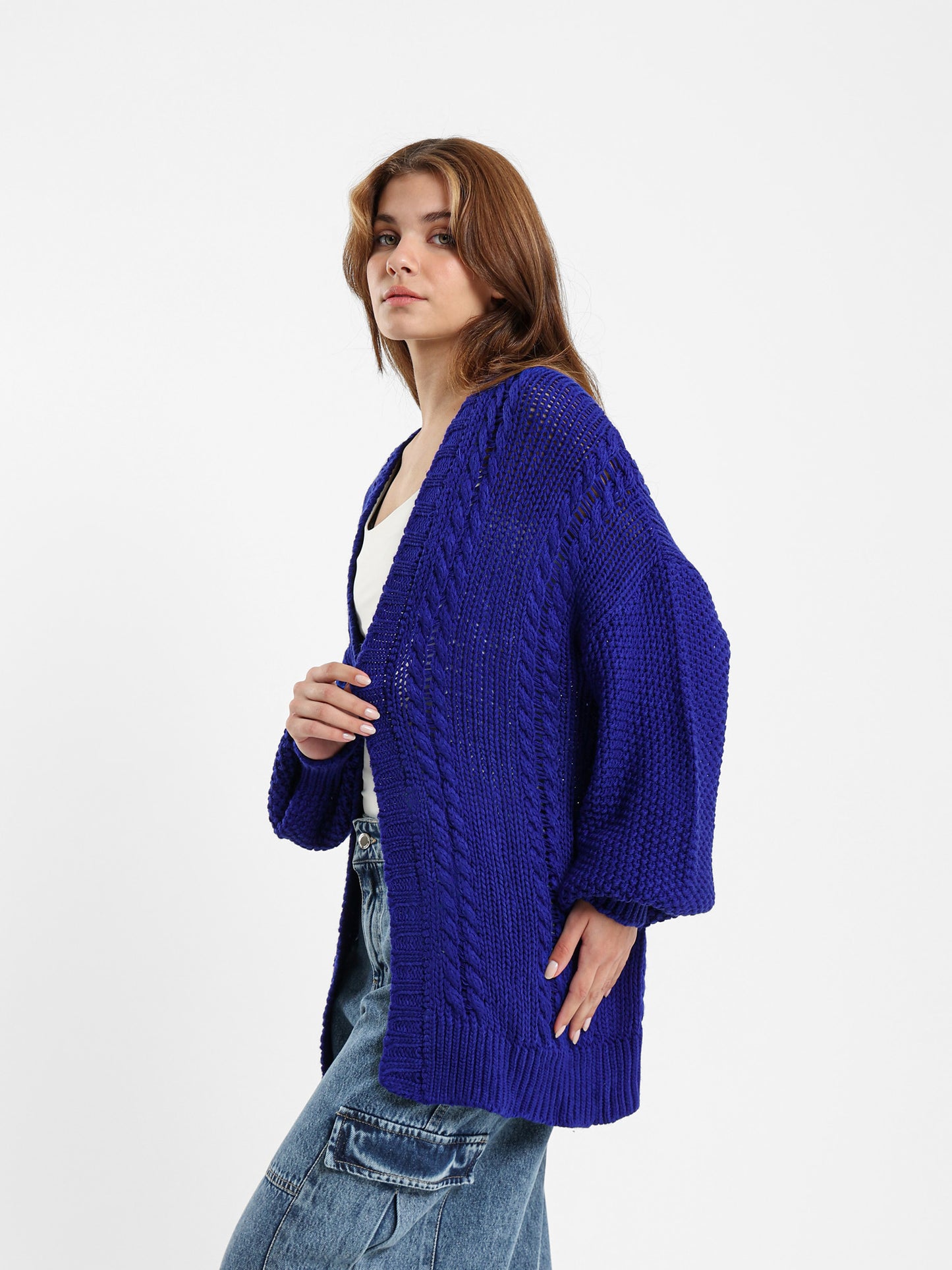 Oversized Mixed-Knit Cardigan