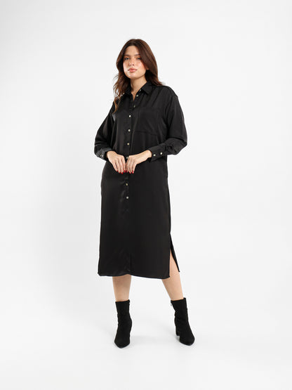 Satin Shirt Dress