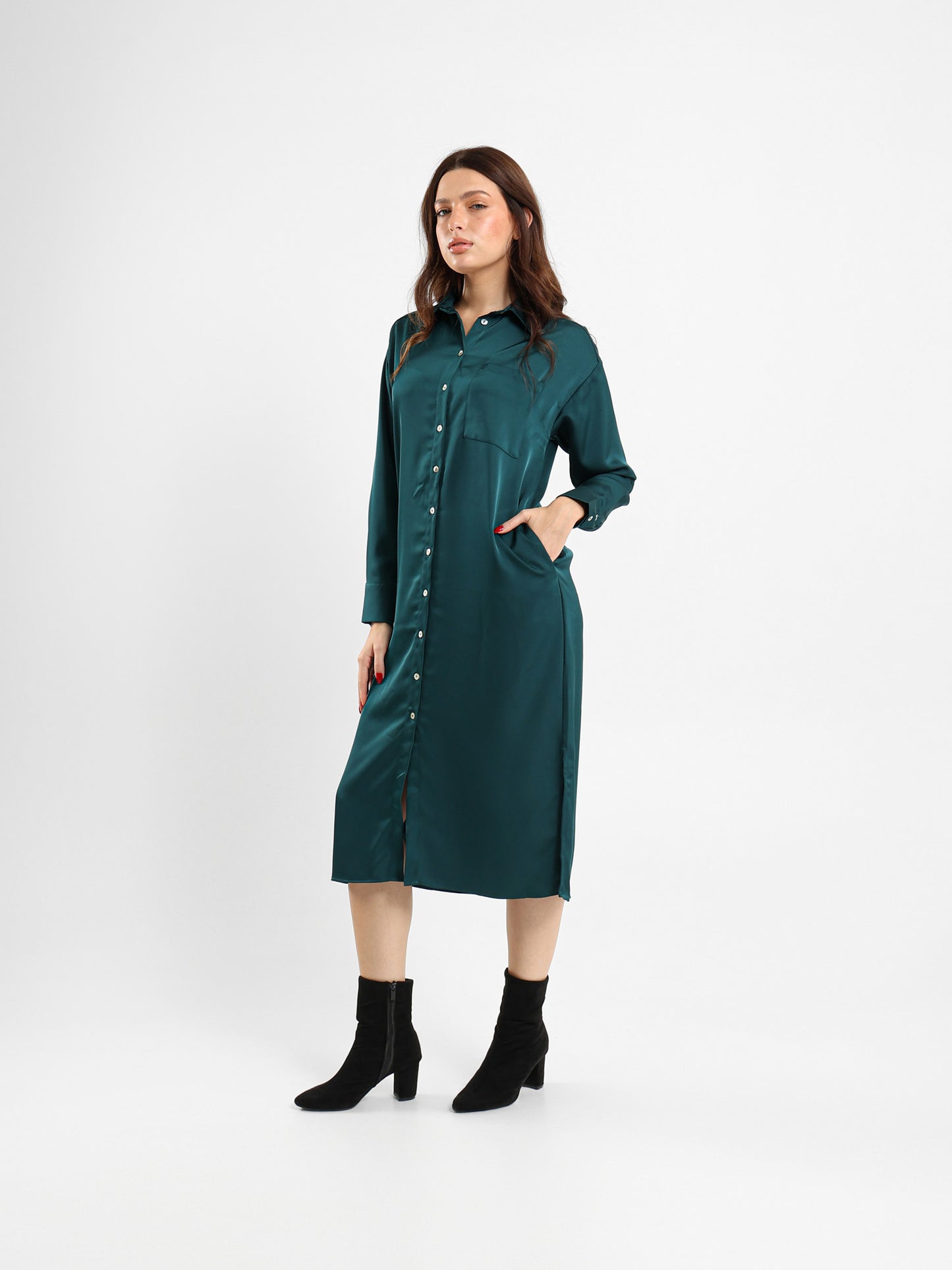 Satin Shirt Dress