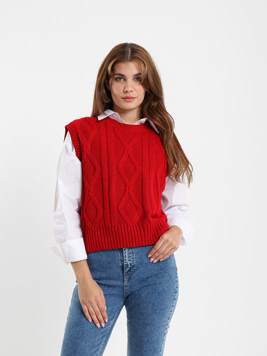 Cropped Cable-Knit Vest
