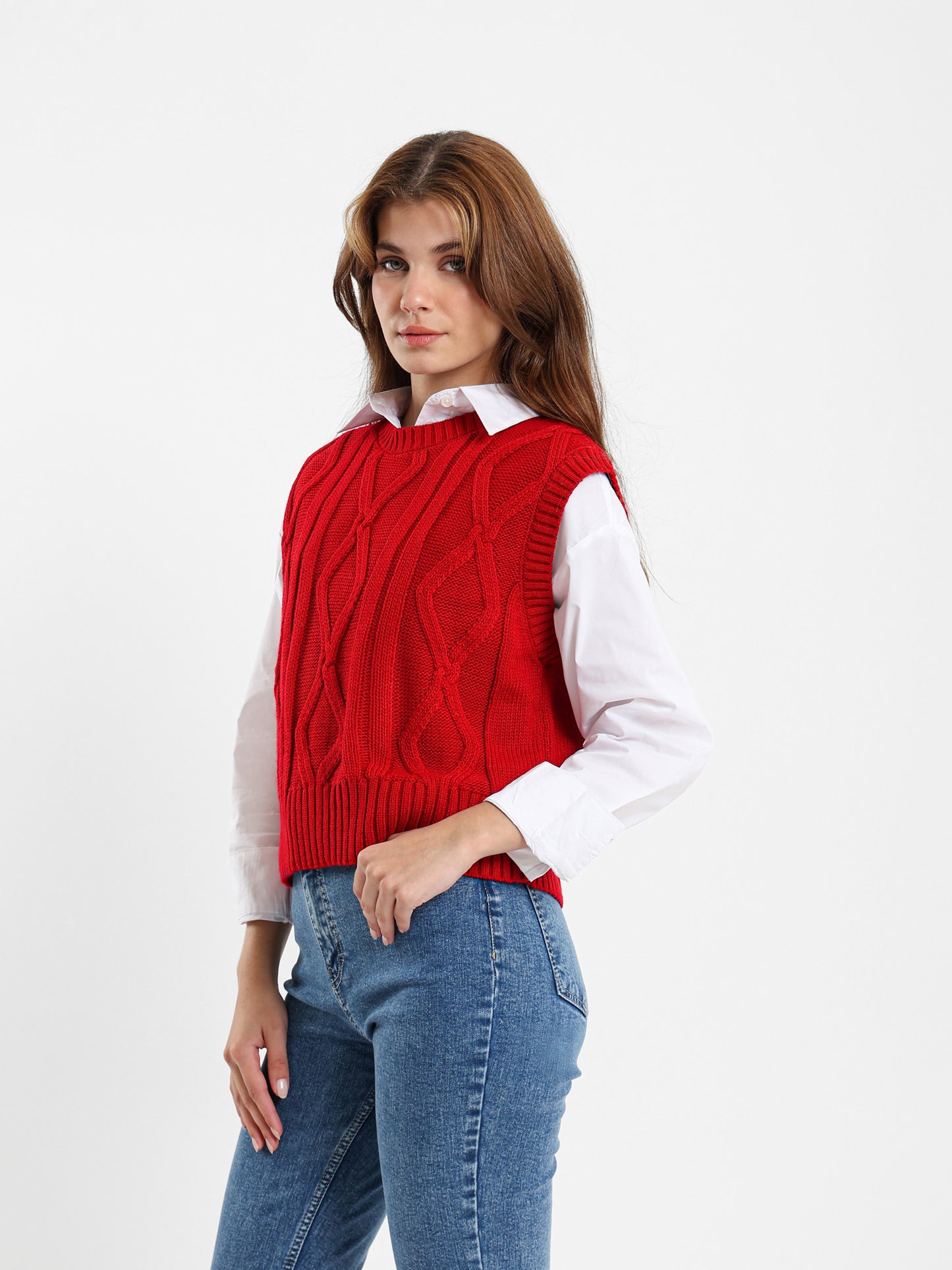 Cropped Cable-Knit Vest