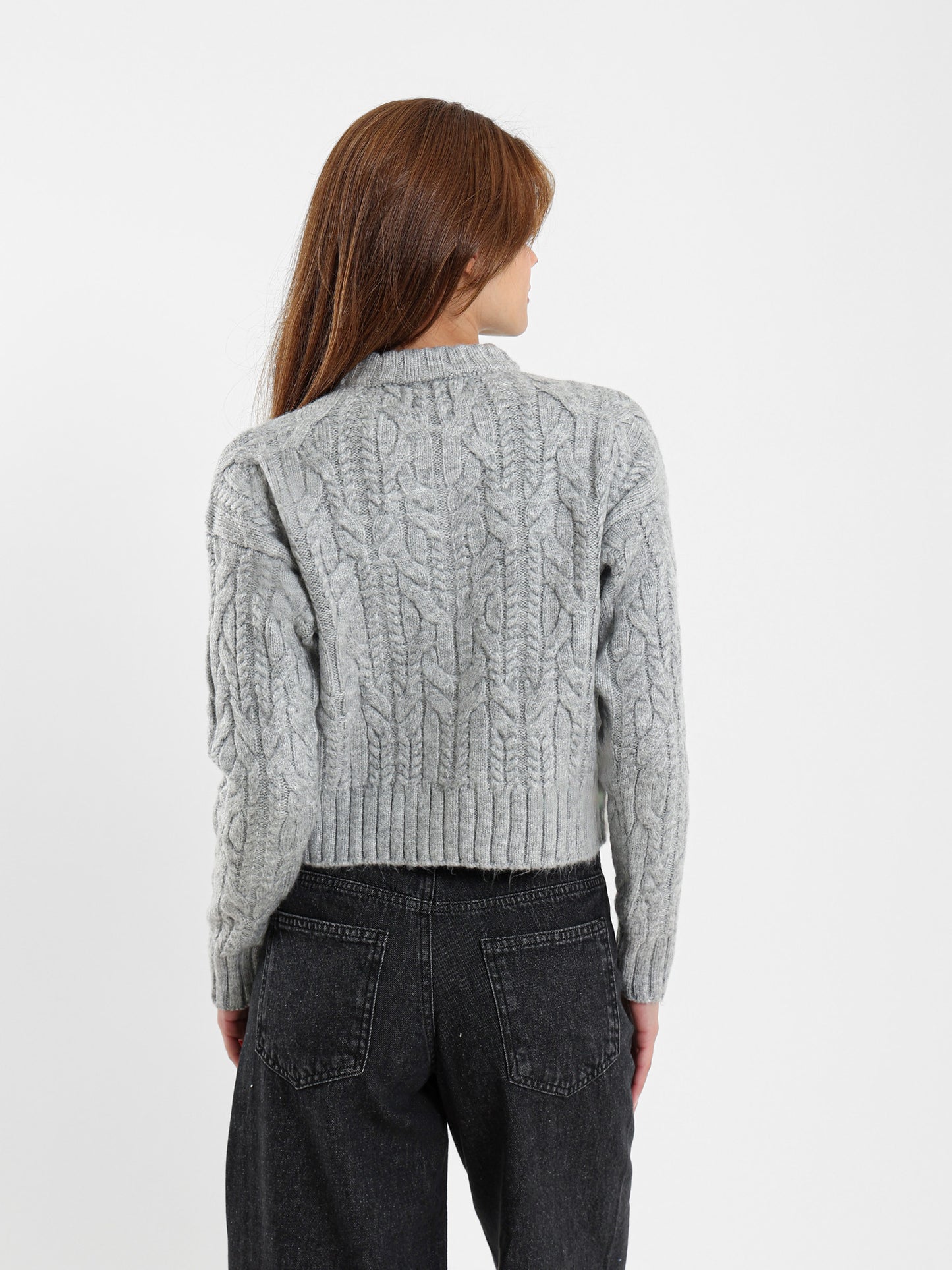 Cropped Cable-Knit Button-Up Cardigan