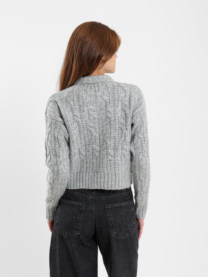 Cropped Cable-Knit Button-Up Cardigan