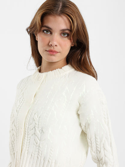 Cropped Cable-Knit Button-Up Cardigan