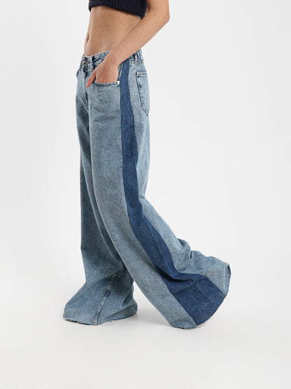 Super Wide-Leg Jeans with Contrast Side Panels