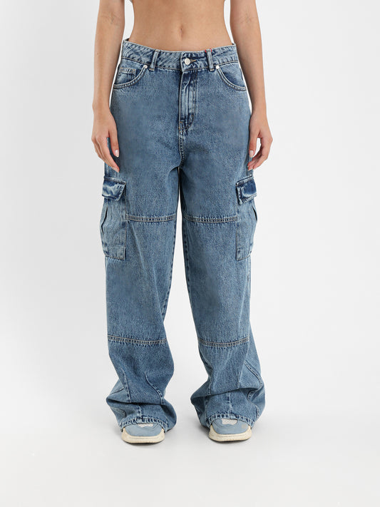 Drawstring Waist Baggy Cargo Jeans
