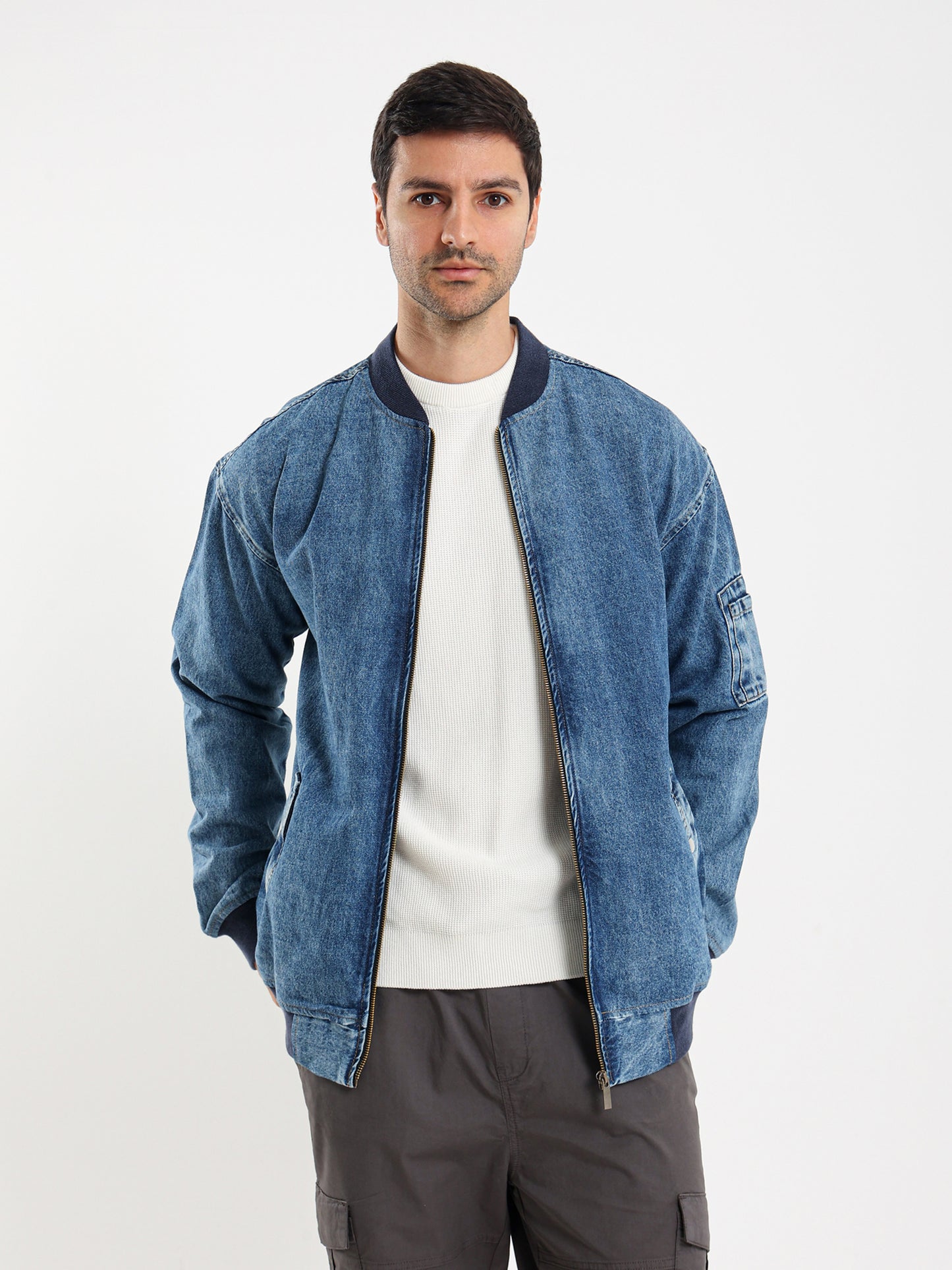 Relaxed Fit Denim Bomber Jacket