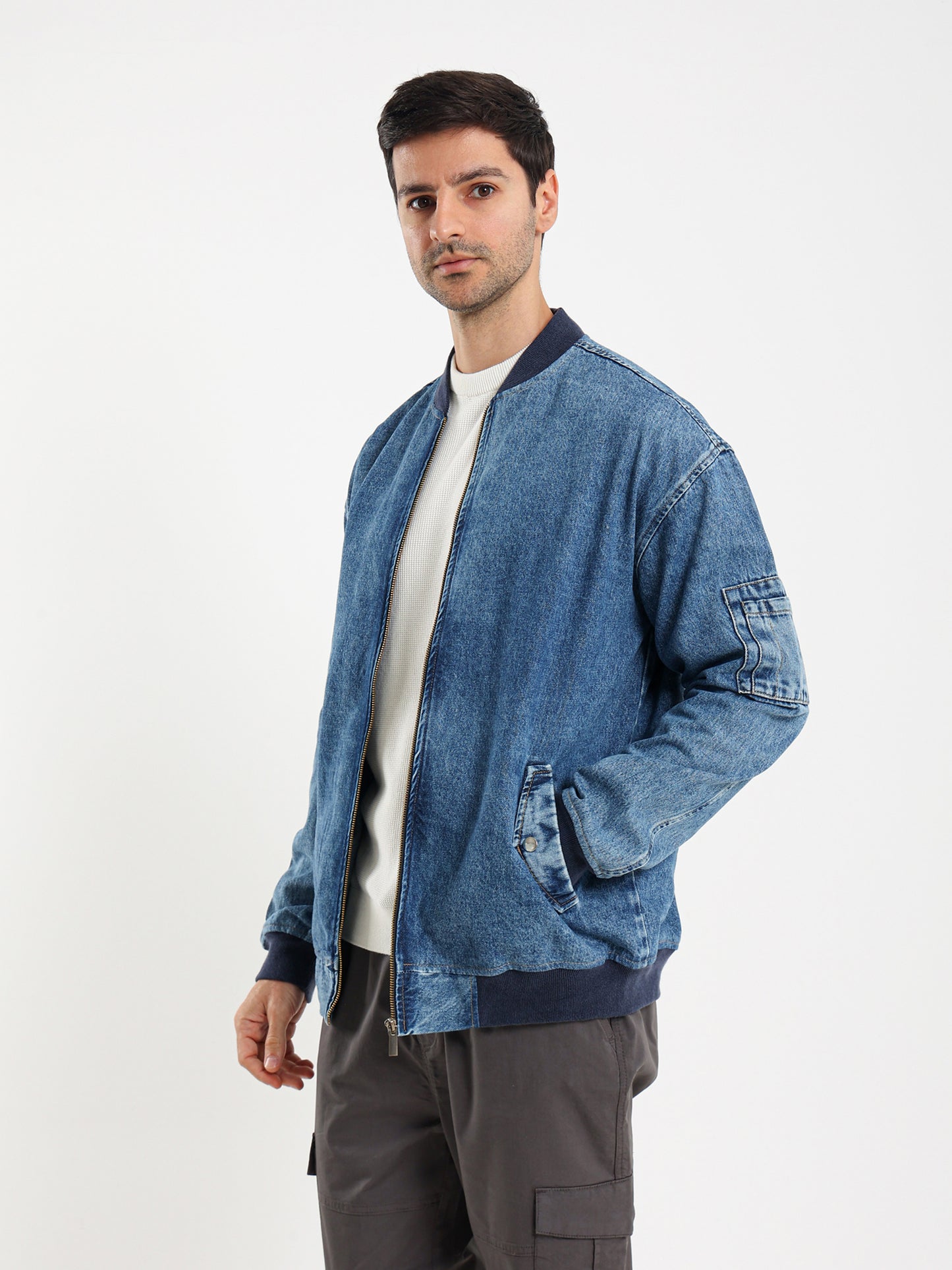 Relaxed Fit Denim Bomber Jacket