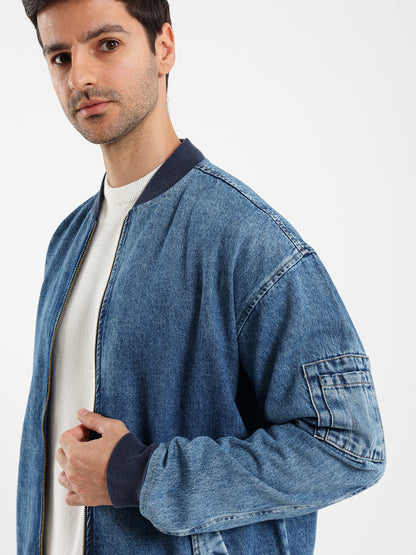 Relaxed Fit Denim Bomber Jacket
