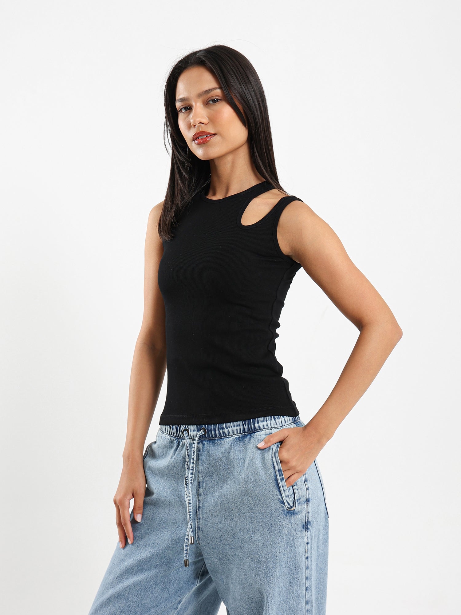 Ribbed Cut-Out Top