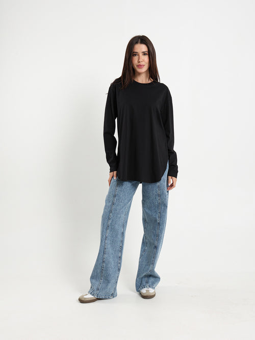 Long Sleeve Round Hem T-Shirt