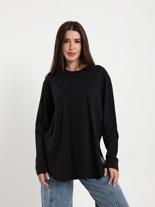 Long Sleeve Round Hem T-Shirt