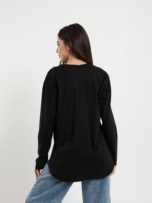 Long Sleeve Round Hem T-Shirt