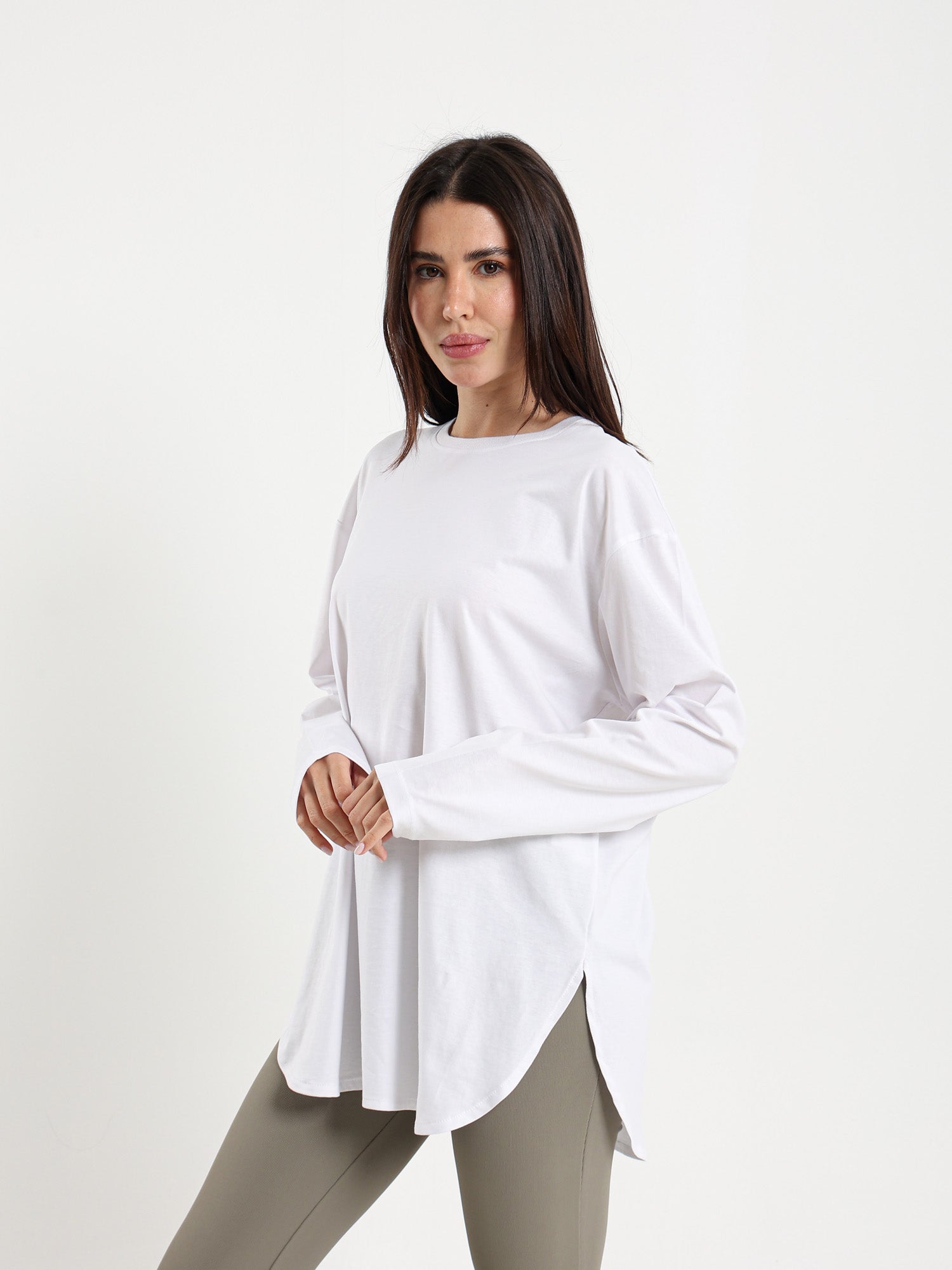 Long Sleeve Round Hem T-Shirt