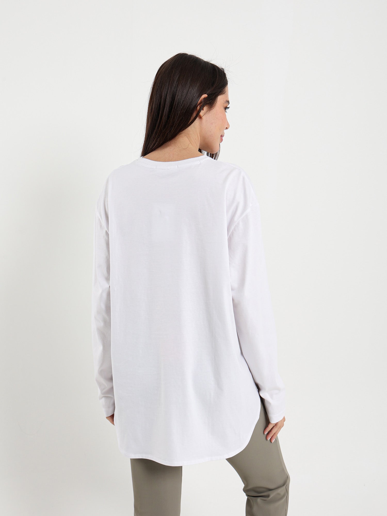 Long Sleeve Round Hem T-Shirt
