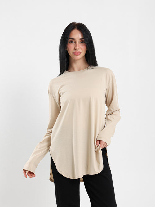 Long Sleeve Round Hem T-Shirt