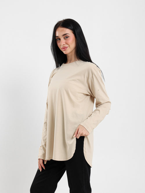 Long Sleeve Round Hem T-Shirt