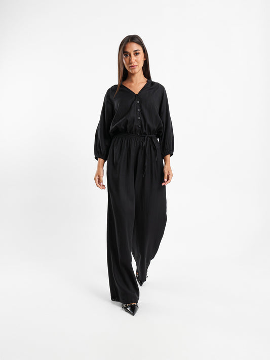 Buttoned Front Long Sleeve Jumpsuit