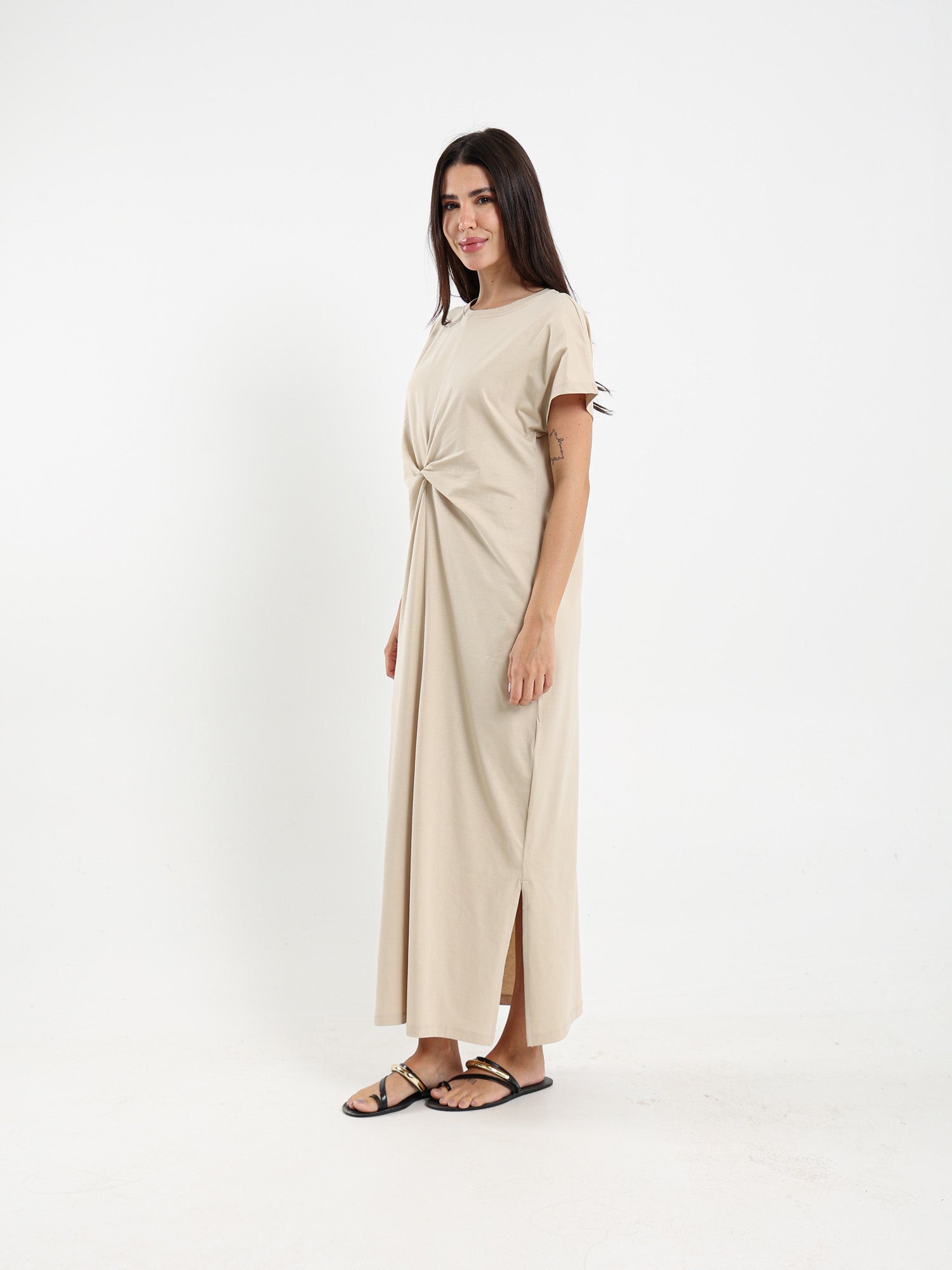 Front Knotted Long T-Shirt Dress