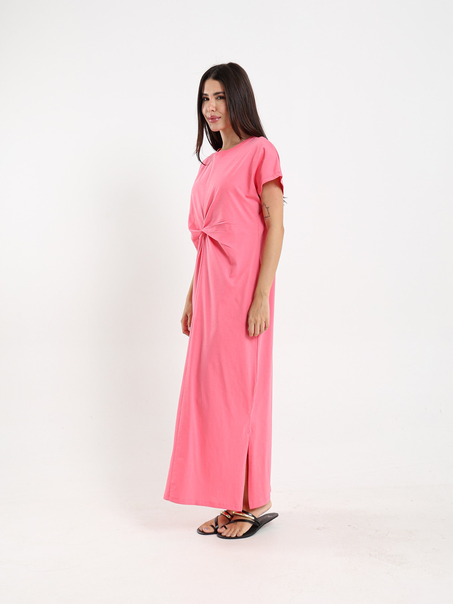 Front Knotted Long T-Shirt Dress