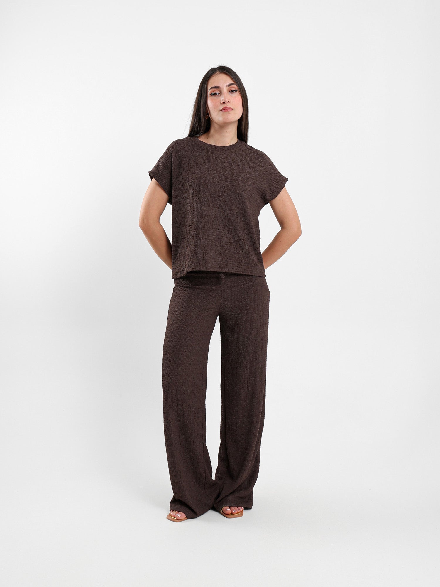 Textured Wide Leg Trousers