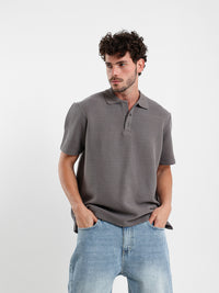 Oversized Textured Half-Sleeve Polo