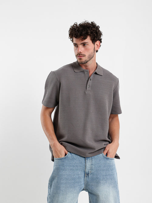 Oversized Textured Half-Sleeve Polo