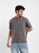 Oversized Textured Half-Sleeve Polo