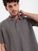 Oversized Textured Half-Sleeve Polo