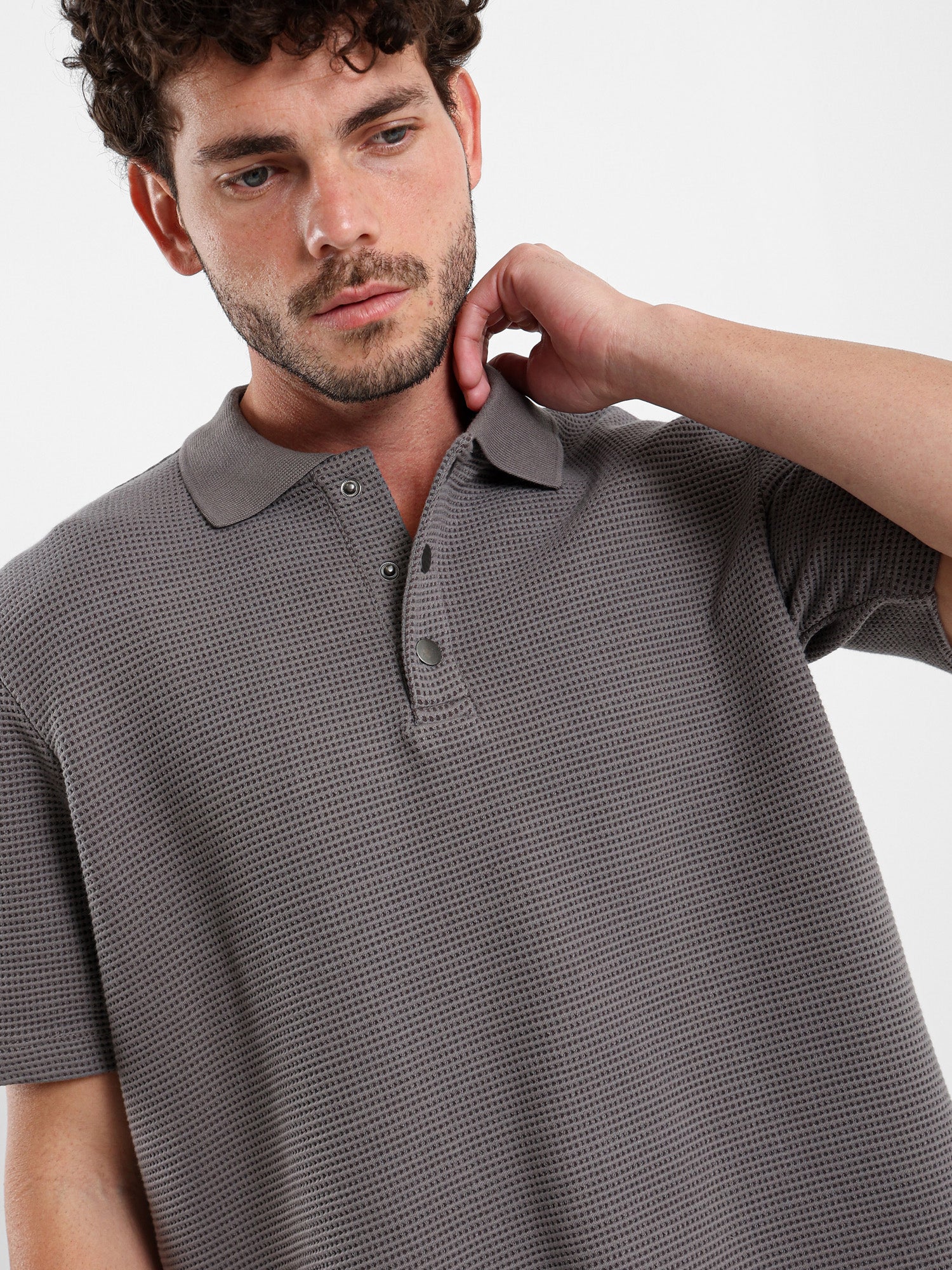 Oversized Textured Half-Sleeve Polo