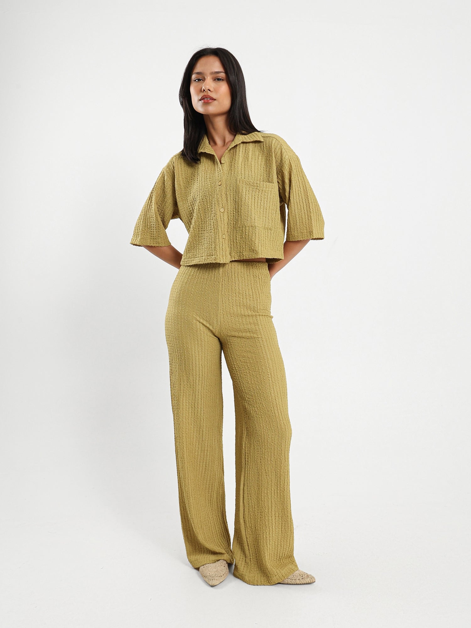 Textured Wide Leg Pants