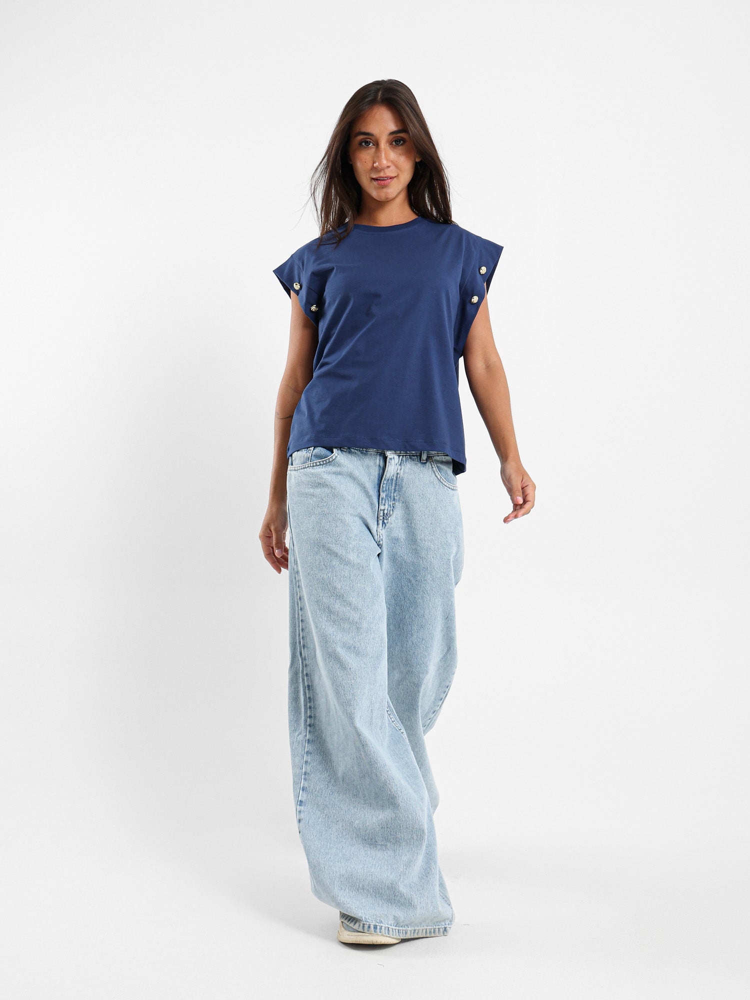 Padded Button Detail T-Shirt
