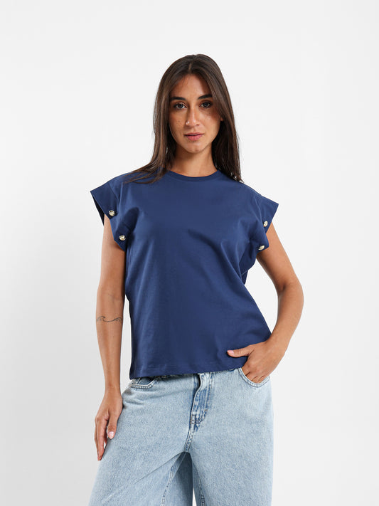Padded Button Detail T-Shirt