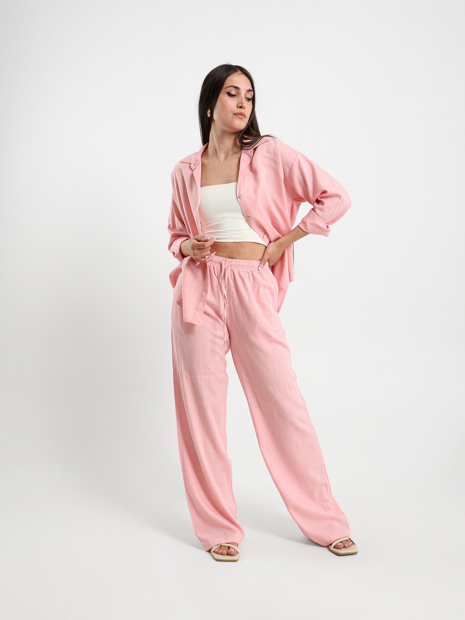 Linen Blend Wide Leg Pants
