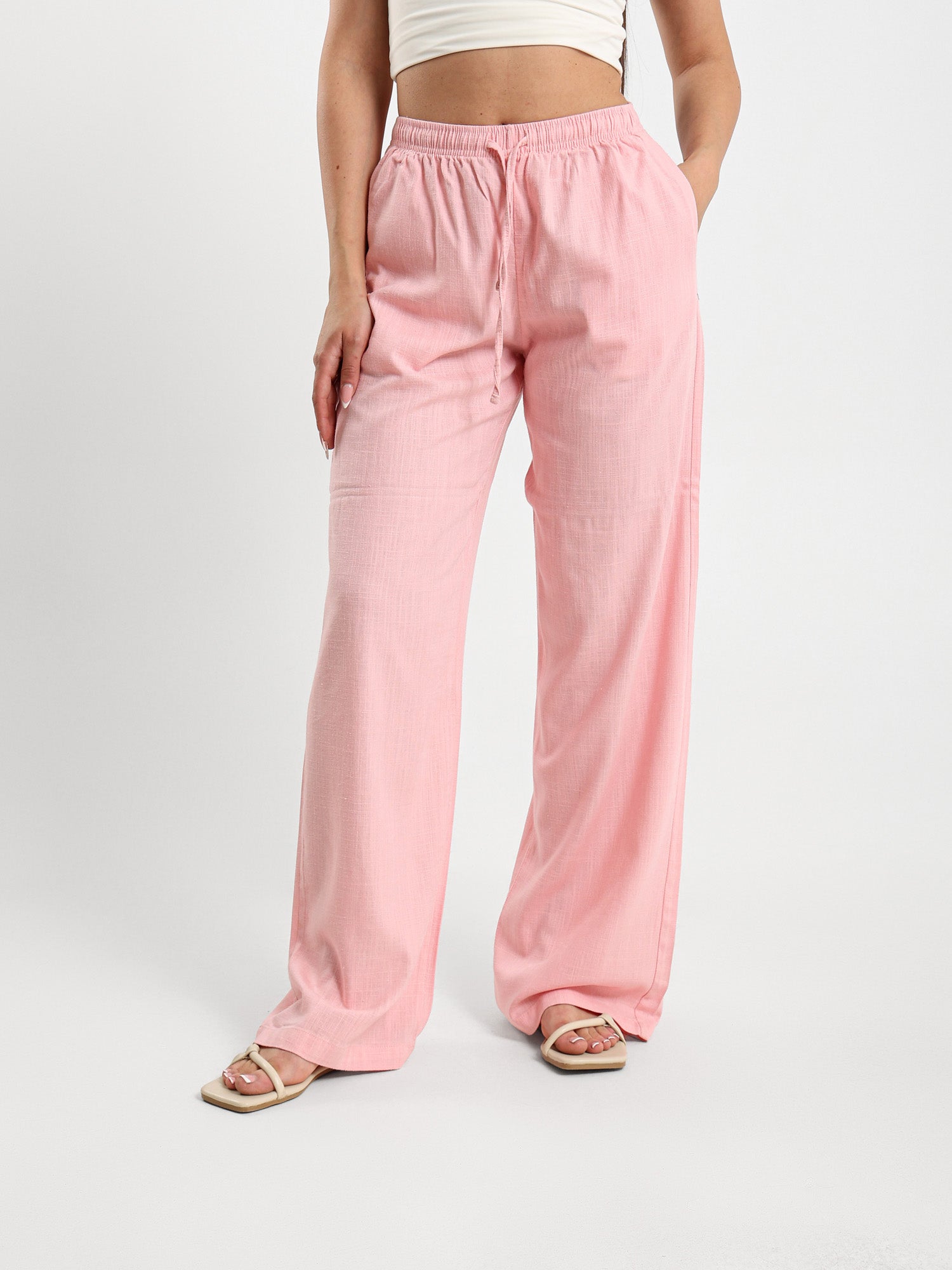 Linen Blend Wide Leg Pants