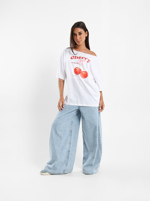 Off Shoulder Printed T-Shirt