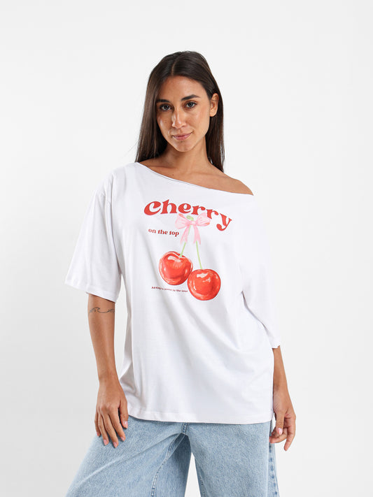 Off Shoulder Printed T-Shirt