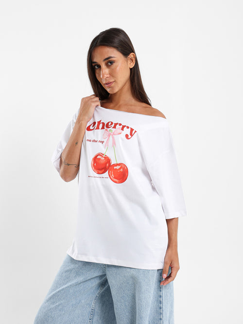 Off Shoulder Printed T-Shirt
