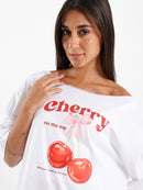Off Shoulder Printed T-Shirt