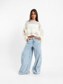 Open Knit Lace-Up Sleeve Top