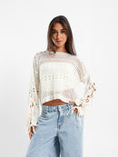 Open Knit Lace-Up Sleeve Top