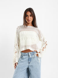 Open Knit Lace-Up Sleeve Top