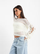 Open Knit Lace-Up Sleeve Top