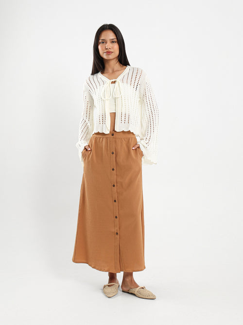 Cropped Tie Front Openwork Cardigan